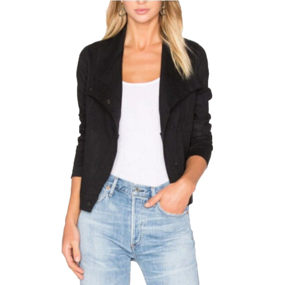 Revolve Vince Coated Denim Moto Jacket Size Small Asymmetrical Snap Waxed Black - Picture 1 of 16